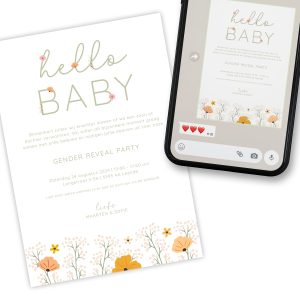 Floral baby uitnodiging gender reveal mockup