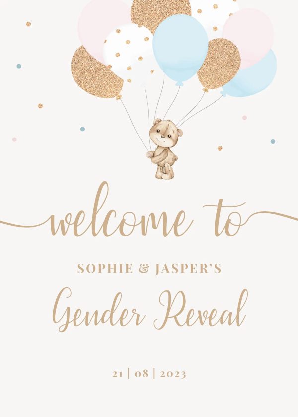 Gender reveal welkomstbord bearly wait
