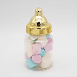 Babyflesje Gender Reveal met mini marshmallows blauw-roze-wit