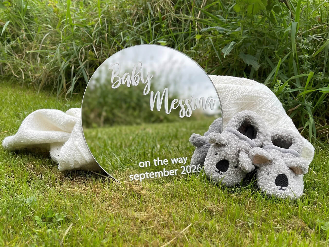 Geboorteaankondiging spiegel Baby achternaam