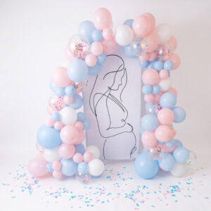 Gender Reveal backdrop doek met ballonnenboog