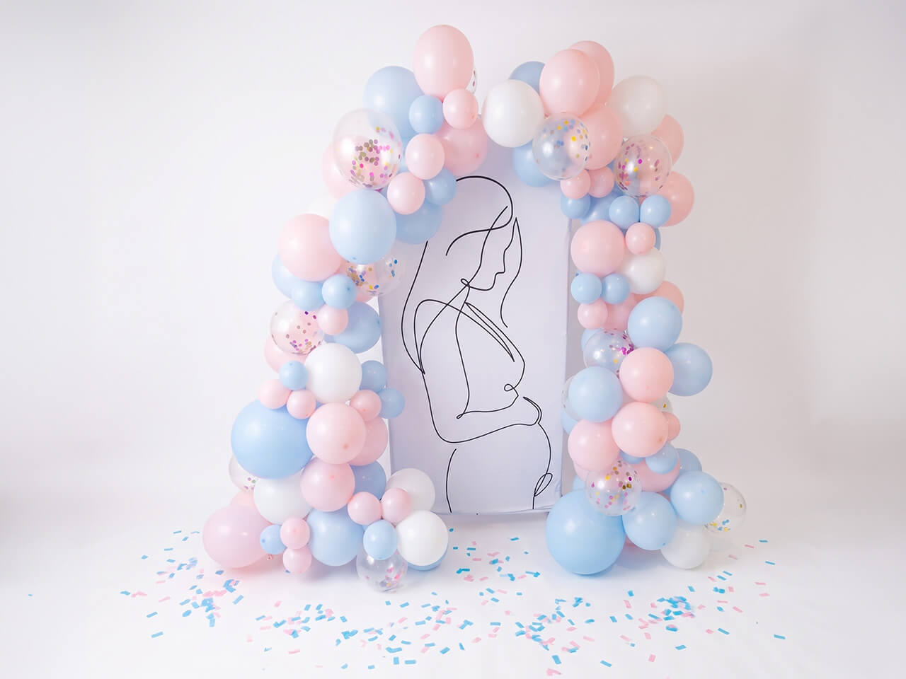 Gender Reveal backdrop doek met ballonnenboog