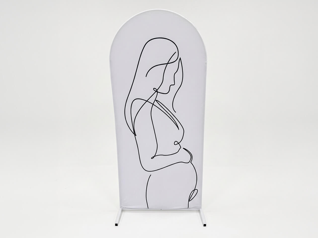 Gender Reveal backdrop doek wit met lijntekening van zwangere vrouw