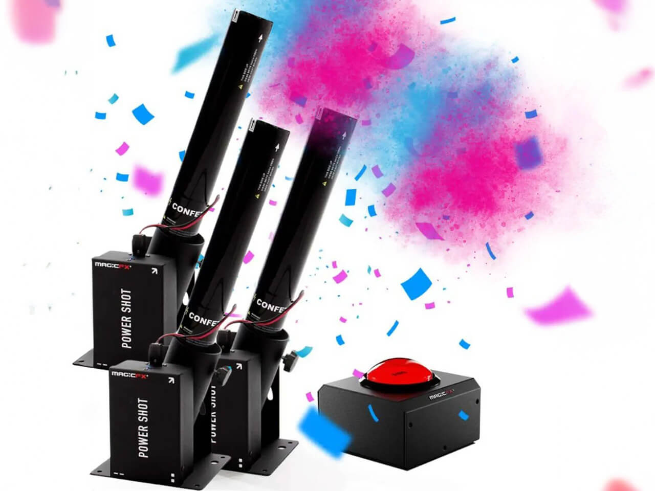 Gender Reveal dubbele poeder en confetti shooter met lanceerknop