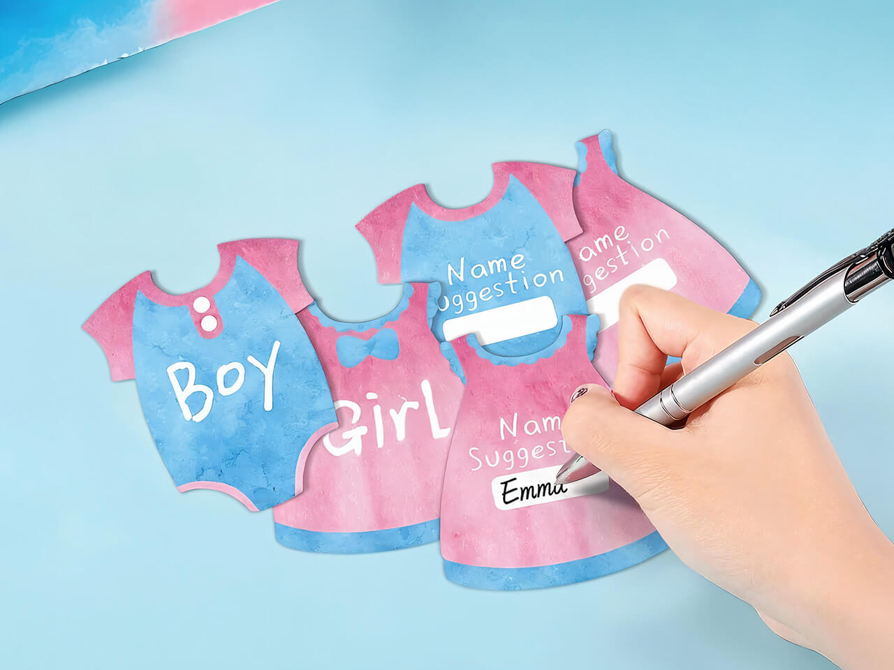 Gender Reveal stemdoos met stemkaartjes boy girl naam op kaartje