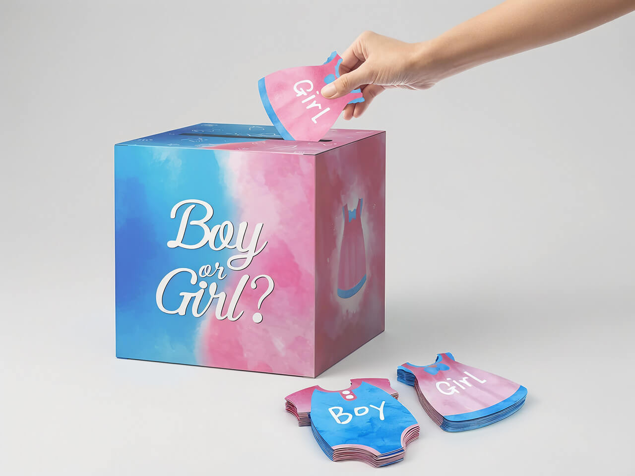 Gender Reveal stemdoos met stemkaartjes boy girl