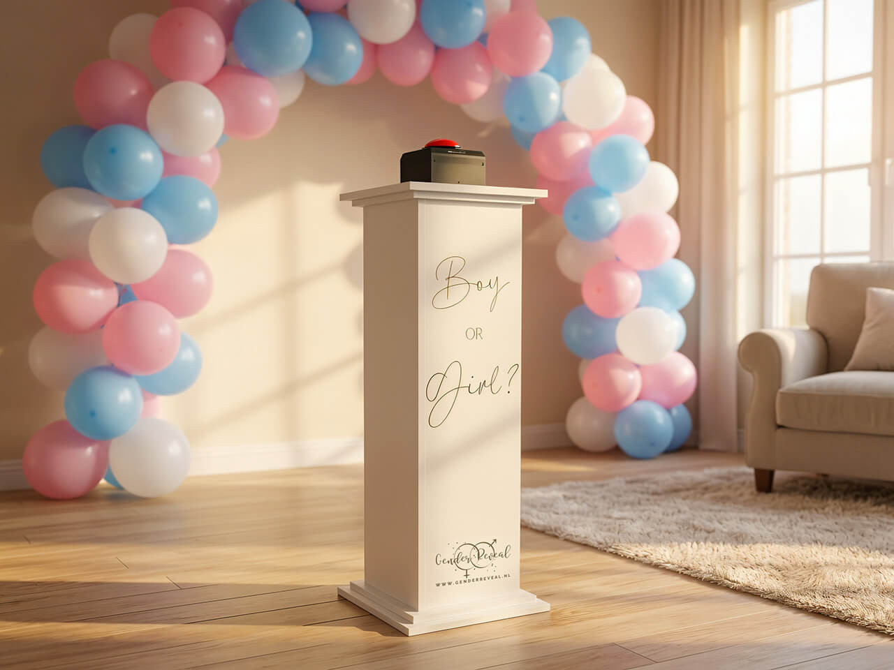 Gender Reveal zuil lanceerknop