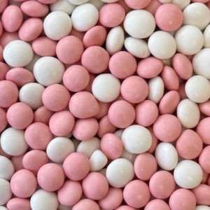 Mini chocoladedragees in roze en wit